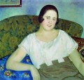 Porträt von i ivanova 1926 Boris Mikhailovich Kustodiev schöne Frau Dame